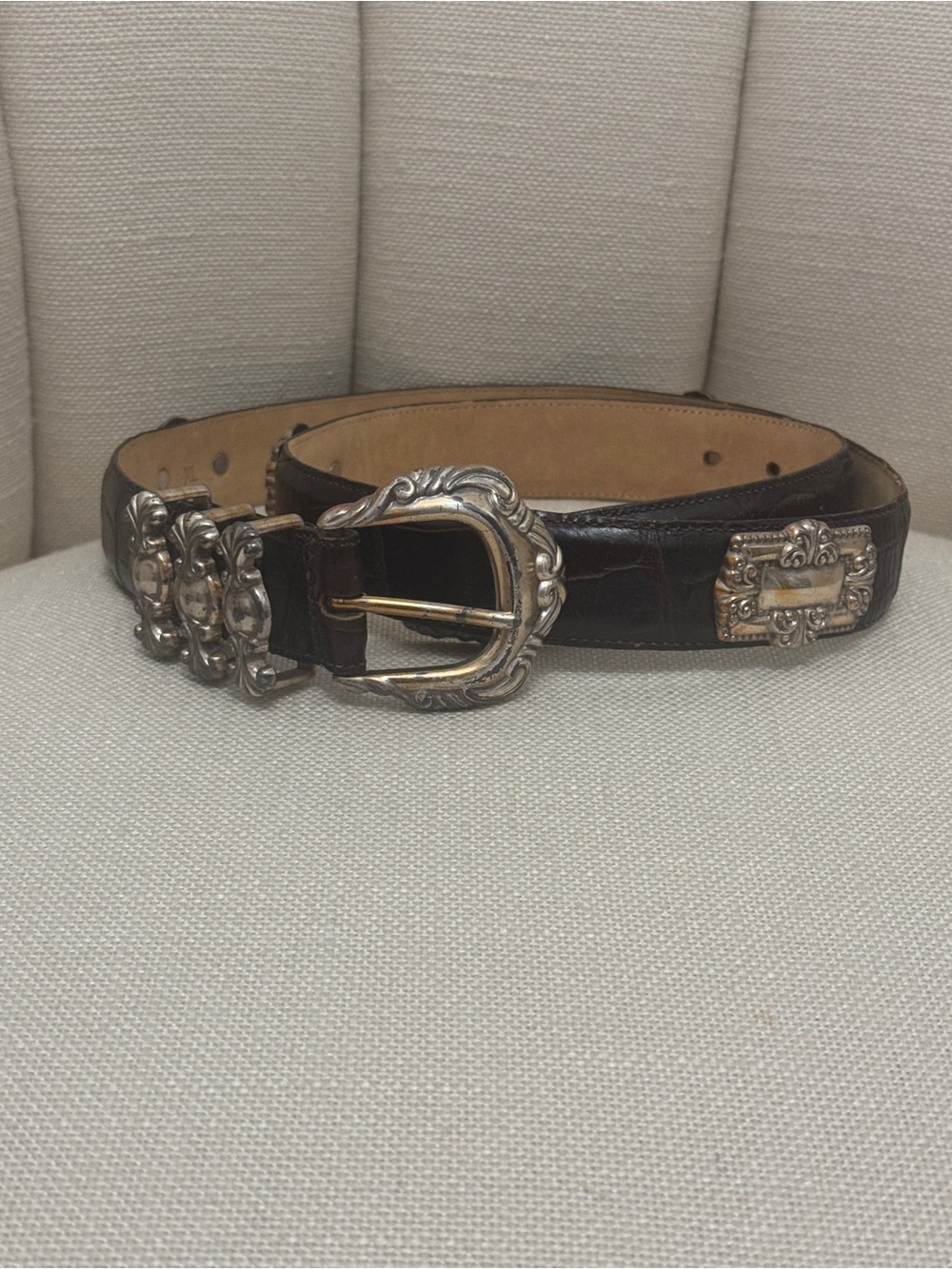 Enmon calf skin dark brown leather belt